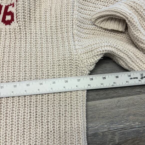 Pacsun 96 Cream Red Womens XL Chunky Waffle Knit Sweater Hooded Pullover Sweater - Picture 4 of 8